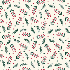 Holly leaf pattern background with red and green colored. Christmas wallpaper.