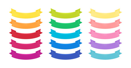 3d Banner Ribbon Sales. Multicolored realistic banner ribbon. Red, yellow, green, blue, purple Color. Vector illustration