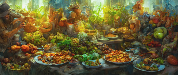 Fototapeta na wymiar Artistic concept painting of a food in baskets, background illustration.