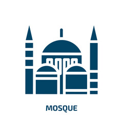 blue mosque vector icon. blue mosque, mosque, islam filled icons from flat linear monuments concept. Isolated black glyph icon, vector illustration symbol element for web design and mobile apps