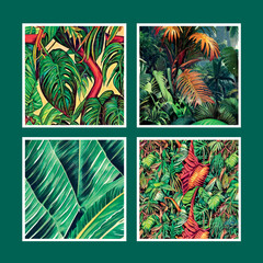 Fototapeta na wymiar turquoise and green tropical leaves. Seamless graphic design. Fashion, interior, packaging, packaging suitable. Realistic palm leaves.