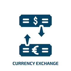 currency exchange vector icon. currency exchange, cash, market filled icons from flat money concept. Isolated black glyph icon, vector illustration symbol element for web design and mobile apps