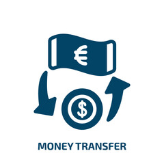 money transfer vector icon. money transfer, business, transfer filled icons from flat business management concept. Isolated black glyph icon, vector illustration symbol element for web design and