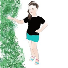 A girl,kid on a white background. Colored portrait in full growth