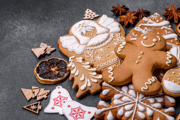 Delicious gingerbread cookies with honey, ginger and cinnamon. Winter composition
