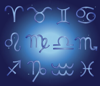 Zodiac signs symbols set. Horoscope, astrology, prediction