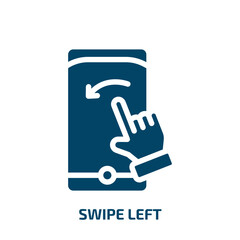 swipe left vector icon. swipe left, hand, left filled icons from flat mobile functions concept. Isolated black glyph icon, vector illustration symbol element for web design and mobile apps