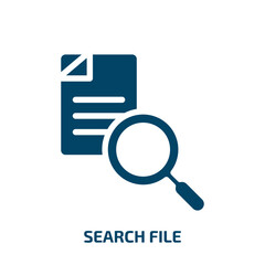 search file vector icon. search file, search, file filled icons from flat data organization concept. Isolated black glyph icon, vector illustration symbol element for web design and mobile apps