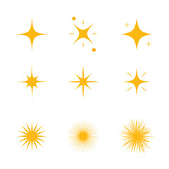 Set of sparking star. Icon and symbol.  Starry vector illustration isolated on white background