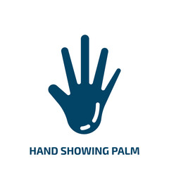 hand showing palm vector icon. hand showing palm, hand, showing filled icons from flat body parts concept. Isolated black glyph icon, vector illustration symbol element for web design and mobile apps