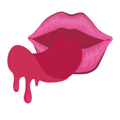 Pink lips and tongue. Sexy woman's lips sketch vector illustration.