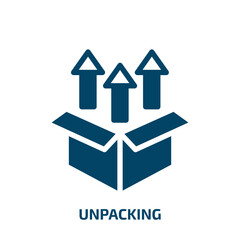 Fototapeta na wymiar unpacking vector icon. unpacking, box, cardboard filled icons from flat logistic delivery concept. Isolated black glyph icon, vector illustration symbol element for web design and mobile apps