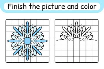 Complete the picture snowflake. Copy the picture and color. Finish the image. Coloring book. Educational drawing exercise game for children