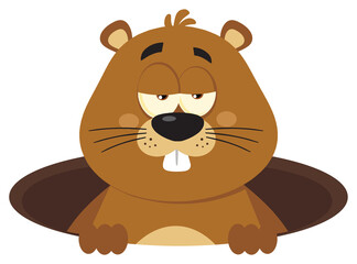 Cute Marmot Cartoon Mascot Character Emerging From A Hole. Hand Drawn Illustration Isolated On Transparent Background