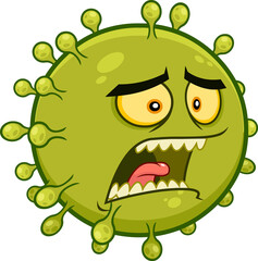 Scared Coronavirus (COVID-19) Cartoon Character Escape. Hand Drawn Illustration Isolated On Transparent Background