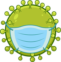 Coronavirus (COVID-19) Of Pathogenic Bacteria With Face Mask. Hand Drawn Illustration Isolated On Transparent Background