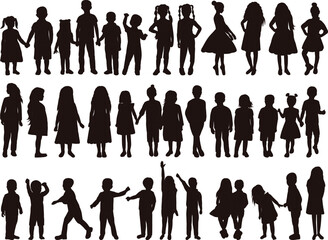 kids set black silhouette isolated, vector