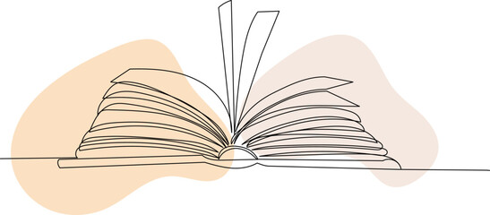 open book drawing by one continuous line, vector