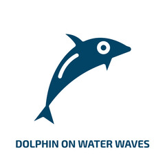dolphin on water waves vector icon. dolphin on water waves, life, marine filled icons from flat summer concept. Isolated black glyph icon, vector illustration symbol element for web design and mobile
