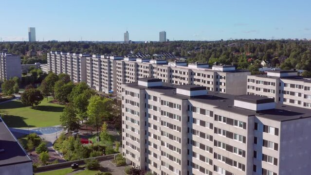 Old derelict building made of prefab concrete panels so called Plattenbau