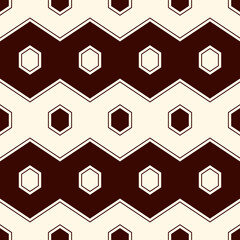 Zigzag seamless pattern. Hexagon mosaic tiles ornament. Ethnic surface print. Repeated geometric figures background