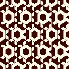 Honeycomb seamless pattern. Hexagon mosaic tiles ornament. Ethnic surface print. Repeated geometric figures background. Ornamental wallpaper. Modern geo design digital paper. Vector abstract work.