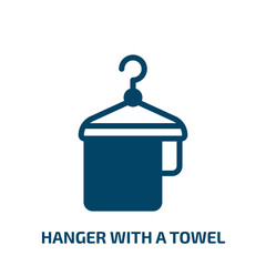 hanger with a towel vector icon. hanger with a towel, hanger, hotel filled icons from flat holidays concept. Isolated black glyph icon, vector illustration symbol element for web design and mobile