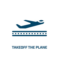 takeoff the plane vector icon. takeoff the plane, plane, takeoff filled icons from flat in the airport concept. Isolated black glyph icon, vector illustration symbol element for web design and mobile