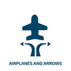 Fototapeta premium airplanes and arrows vector icon. airplanes and arrows, arrow, airplane filled icons from flat airport concept. Isolated black glyph icon, vector illustration symbol element for web design and mobile