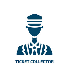 ticket collector vector icon. ticket collector, collector, man filled icons from flat railway concept. Isolated black glyph icon, vector illustration symbol element for web design and mobile apps