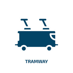 tramway vector icon. tramway, train, tram filled icons from flat transportation concept. Isolated black glyph icon, vector illustration symbol element for web design and mobile apps