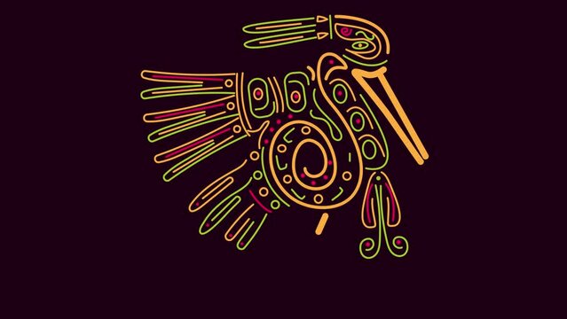 National Hispanic Heritage Month animation for card, banner, poster video. Aztecs, Incas. Latino American poncho ornament . Parrot, cockatoo, toucan clip embroidery.