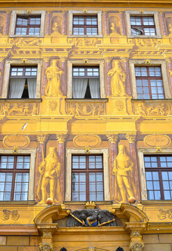 Beautiful historical painting on a Fassade in Wroclaw, Poland