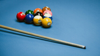Background image of Billiard balls in a blue pool table.