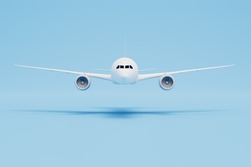 Naklejka na ściany i meble flights around the world by plane. white plane on a blue background. 3d render