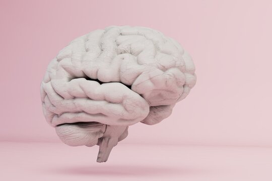 artificial intelligence concept with a floating brain model. 3d render