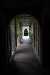 Looking down the entrance corridor of the Atalaya Castle in Murrells Inlet, South Carolina