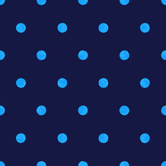 Blue Polka Dot On Royal Blue Background, Seamless Vector Pattern. Modern Minimalist Art Background, Design For Fabrics,  Wrapping Paper, Printing and Fashion.
