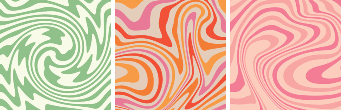 Abstract Swirl Retro 70s Groovy Wavy Background Pattern Vector Set Illustration