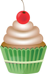 3d cupcake with a cherry in green cup