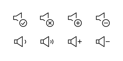 Speaker icon set. volume icon vector. loudspeaker icon vector. Mute and unmute volume sound flat vector icons for video apps and websites