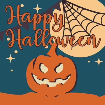 Happy Halloween with pumpkin and spider web, Vector illustration. Text Banner