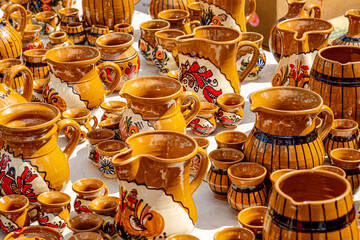 Traditional Romanian handmade ceramics market at the potters fair from Sibiu, Romania