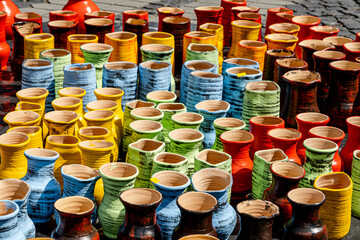Traditional Romanian handmade ceramics market at the potters fair from Sibiu, Romania