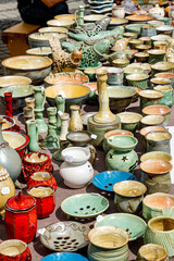 Traditional Romanian handmade ceramics market at the potters fair from Sibiu, Romania