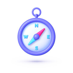 Compass 3D illustration on white background. Realistic vector illustration