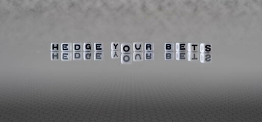 hedge your bets word or concept represented by black and white letter cubes on a grey horizon...