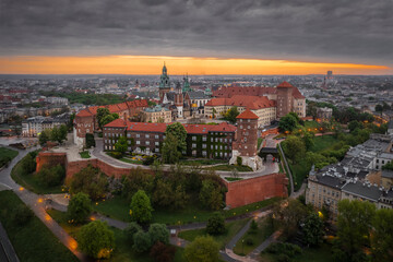 Sunset over Wawel castle, Krakow, Poland