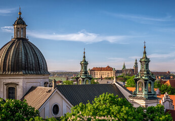 Church of St. Anne with panorama of Krakow Old Town, Poland