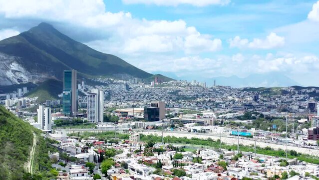 Santa Catarina city skyline in Monterrey Nuevo Le&oacute;n Mexico. 4K Drone View